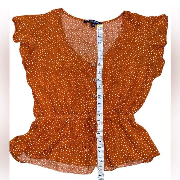 One Clothing Rust Polka Dot Peplum Blouse – Size Medium - Picture 6 of 6